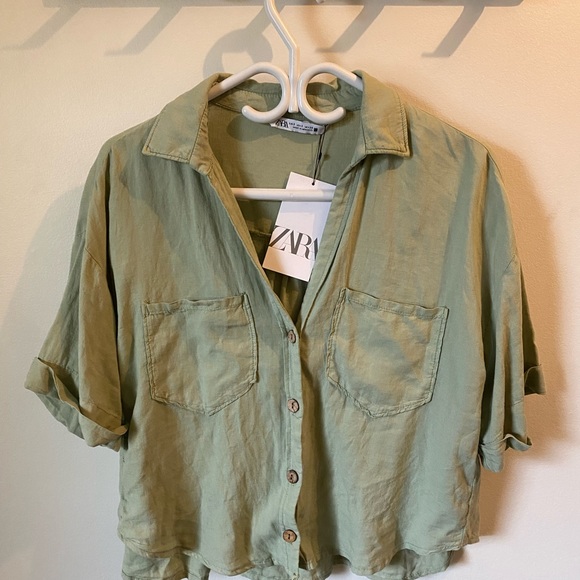 NWT Zara Linen Blend Crop Shirt - Picture 6 of 7